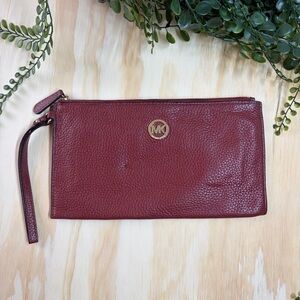 Michael Kors Fulton Large Flat Wristlet Merlot Pebbled Leather